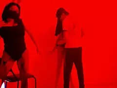 this scruffy man invites us to exclusive balcony catwalk for her sexy lingerie dance