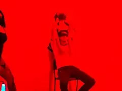 this scruffy man invites us to exclusive balcony catwalk for her sexy lingerie dance