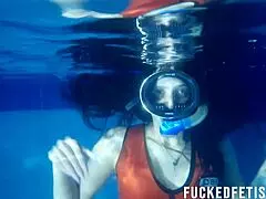 😍 helen star's sexy latina tits tease underwater with diving mask at pool 🏊‍♀️