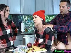 hey stepdad drops crumbs to lure his petite stepdaughter for doggystyle riding orgasm