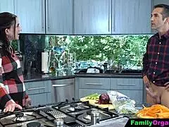 hey stepdad drops crumbs to lure his petite stepdaughter for doggystyle riding orgasm