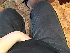 i jerk off pov watching brunette neighbor masturbate big ass in kitchen miniskirt till orgasm