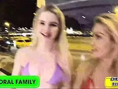 Cherry kiss gags on cock in threesome doggy ride n cum swallow