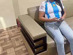 lesbian mommy squirts huge saggy tits guiding argentine friend into juicy scissoring