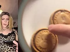 Jessica Bloom's Huge Cock Edges Then Cums on Cookie