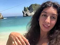 strutting public beach with thick cum dripping down my cute face past crowds