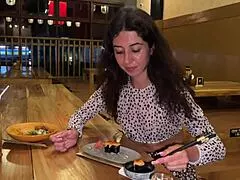 i blast cum on this teen brunette's face at sushi bar... she eats rolls cum-covered!! 🍣💦 cumwalk public