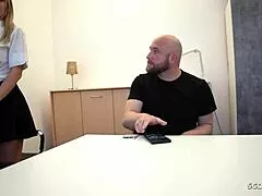 Boy sneaks iPhone video of threesome with hot German teacher in class.