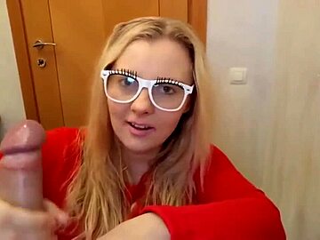 blonde russian gives handjob and blowjob