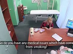 Amazing blonde strips and gets banged on doctor's desk! 😍