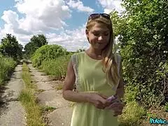 Young shy blonde, wanna strip outdoors for quick cash?