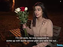 Beautiful Girl Awaits Oral Surprise for Flower Gift in Bedroom