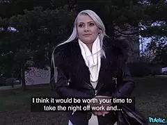 Busty blondie chats about her sexy natural tits and perfect ass getting fucked.