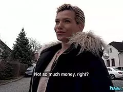 Wow, sexy blonde street deal—paid to flash tits and suck fat cock!