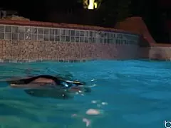 Sexy beauty seduces neighbor for steamy pool action with intense oral