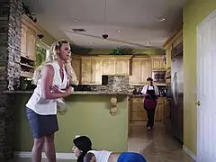 Two Stunning Teen Babes Finger and Fuck in Client's Kitchen Mess