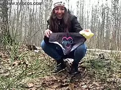 pee on her panties in the woods without getting caught