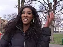 German ebony bombshell seduces with eye-rolling pleasure at pickup casting