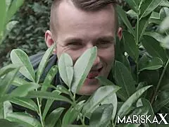 Mariskax, Mariska, and Sahara engage in fingering and licking each other outdoors by the pool in bikinis