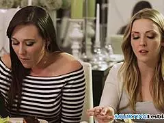 Lesbian babe squirts from fingering