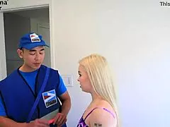 Blonde bimbo bangs Asian mailman for job offers now!