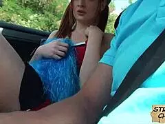 Redhead cheerleader Eva Berger gets fucked hard in hidden public spot.