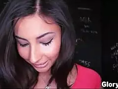 Glory hole babe sucks cock real sloppy