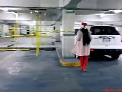 milf exhibitionist celebrates christmas in public with skirt flashes