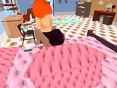 femdom mom straps on in the bathroom for fetish hentai sex, dominating with anime vibes